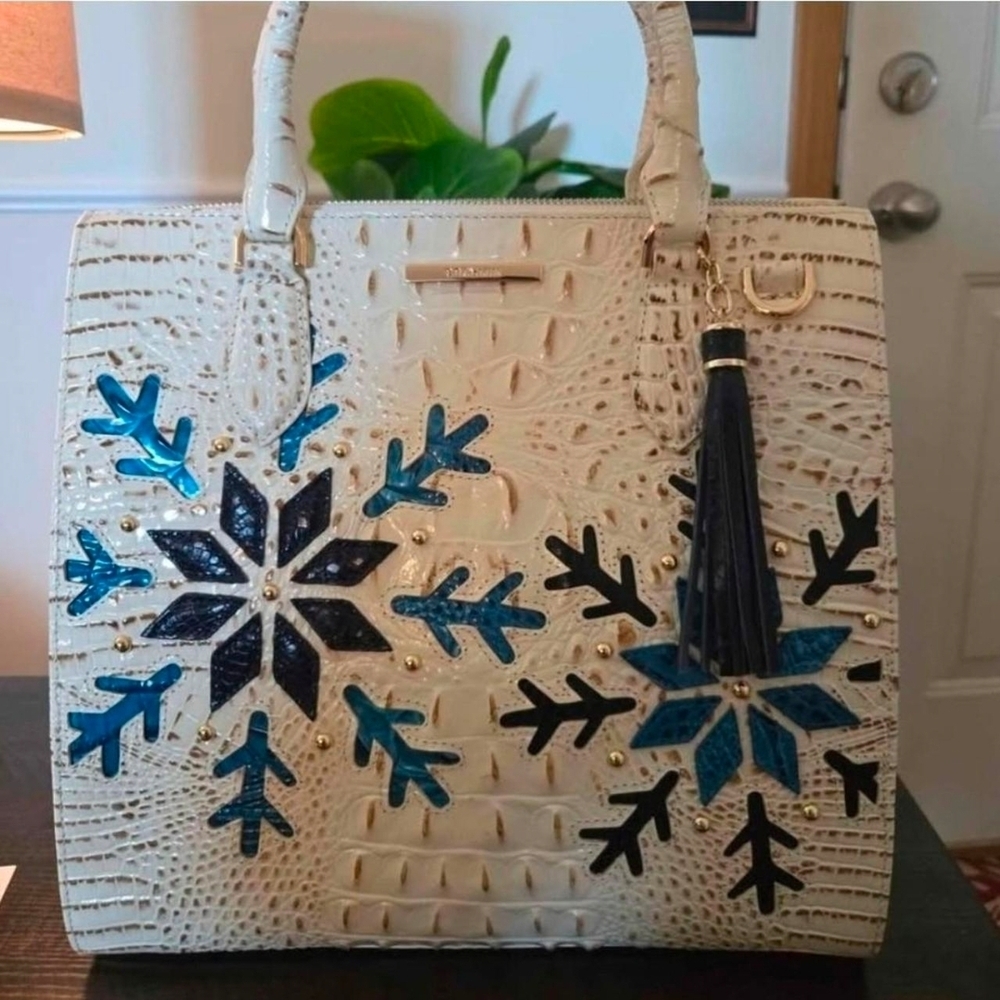 RARE Brahmin Snowball Snowdrift Caroline Satchel w/matching wallet NWT